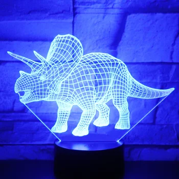 3D LED Noční Světlo Dinosaurus Triceratops Běh s 7 Barev Světla pro Domácí Dekorace Lampa Úžasné Vizualizace Optické
