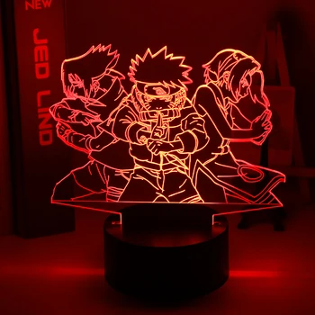 3d Noční Světlo Naruto Team 7 Uzumaki Naruto Sasuke Sakura Postava Domácí Dekorace LED Noční Lampa Anime Dárek pro Děti, Dítě Chlapci