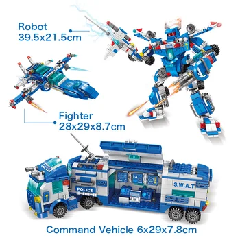 700+Ks 27style Robota Letadlo Auto Městské Policie, Stavební Bloky, Sady DIY Tvůrce vojenské Cihly Multi-scény transformace Hračky