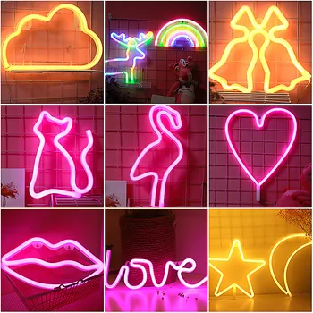 JXSFLYE LED Neon Sign Night Lights Flamingo/rty Jedinečný Design, Měkké Světlo Zeď Dekor Lampa Pro Vánoční Svatební Party dětský Pokoj
