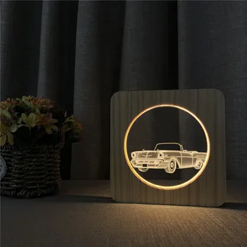Klasické Auto 3D LED Arylic Dřevěný Noční Lampa Stolní Světlo Spínač Ovládání Carving Lampa pro dětský Pokoj Zdobí Dropshipping