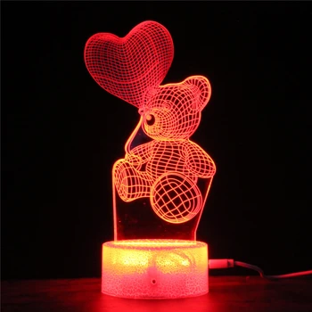 LED 3D Noční Světlo Čistá Láska Balón Nést 7 Změna Barvy Lampa Dotykový a Dálkový Romantické Dárky pro Milovníky A Páry GETSINCRACK