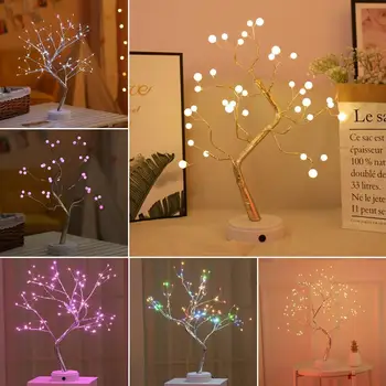 LED Noční Světlo Mini Vánoční Strom Měděný Drát Věnec Lampa Pro Domácí Děti Ložnice Decor Víla Světla Světlo Dovolenou osvětlení