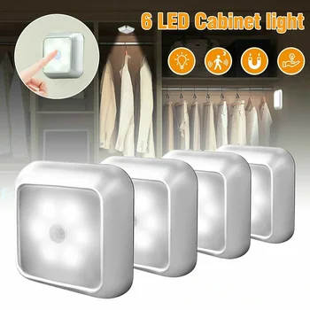 Spot 6 LED Noční Světlo Senzor Pohybu Nástěnné Skříně Skříně Schodiště Bezdrátové Lampa pro Domácí Nejlepší Cenu