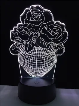Stolní Lampy Pro Ložnice Růže 3D Lampa Osvětlení LED USB Náladu Květ, Noc, Světlo, Vícebarevný Luminaria Změnit Domácí Dekorativní Rekvizity