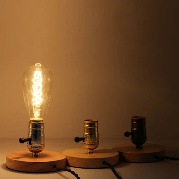 [YGFEEL] Vintage Masivního Dřeva Stolní Lampy Průmyslu Retro Čistá Měď Držák Lampy E26/E27 Základna Evropské Plug psací Stůl Decration Světlo