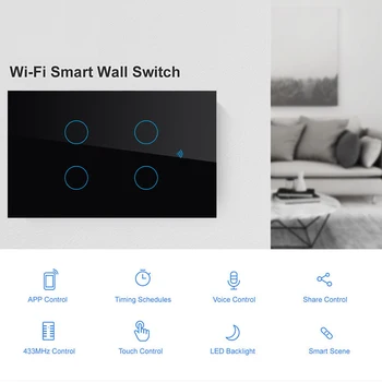 1 2 3 4gang wifi Smart touch zdi Vypínač RF 433 Hlasové Ovládání Bezdrátové inteligentní život APP control 100-250V F Alexa Google Domov