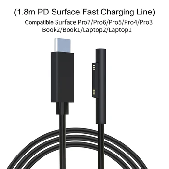 1,8 m USB Typ C 15V PD Napájení Nabíječka Adaptér Nabíjecí Kabel pro Microsoft Surface Pro 7/6/5/4/3/GO/KNIHA Notebook 1/2