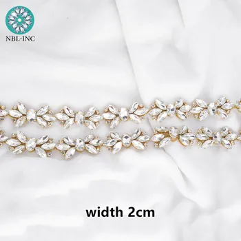 (1 yard ）Silver gold crystal drahokamu svatební pás trim zlaté železo na šít na svatební šaty WDD1064