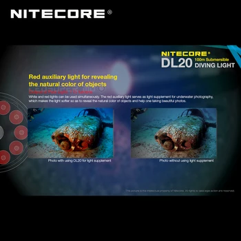 100 M Ponorné Ultra Voděodolná Svítilna NITECORE DL20 1000 Lumenů Dual-Zdroj světla, Potápěčské Světla pro Podvodní Sport