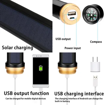 10000LM Světlé Solární/ USB Nabíjecí LED Svítilna, Použití 18650 Baterie Dobíjecí Ruční Světlo Vodotěsné Pochodeň Camping Svítilna