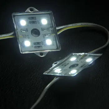 100ks, Bílá SMD 5050 Vodotěsný LED Modul (4 Led diody, Kovový plášť, 0,96 W, L35 x W35mm) pro Osvětlení Známky