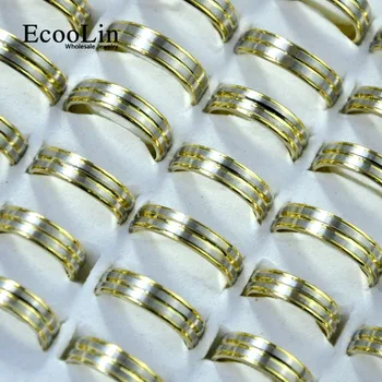 100ks EcooLin Značky Gold Silver Top Matné Pruhy z Nerezové Oceli Prsteny pro Muže a Pro Ženy Módní Šperky Spousta Hromadné LR4037