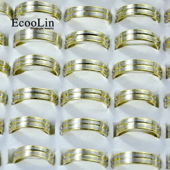 100ks EcooLin Značky Gold Silver Top Matné Pruhy z Nerezové Oceli Prsteny pro Muže a Pro Ženy Módní Šperky Spousta Hromadné LR4037