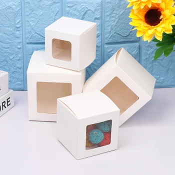 10ks Bílá/černá/Hnědá kraft Okno Box Balení Dárkové Krabice s pvc okno na Cukroví/Dort/Mýdlo/Cookie/Cupcake Display Box