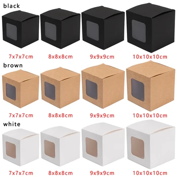 10ks Bílá/černá/Hnědá kraft Okno Box Balení Dárkové Krabice s pvc okno na Cukroví/Dort/Mýdlo/Cookie/Cupcake Display Box