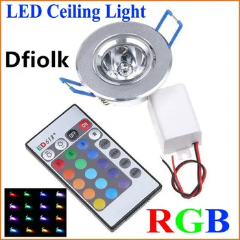 1ks LED Žárovky Lampa 3W RGB 16 Barev, Bodové Světlo, AC85-265V + IR Dálkové Ovládání RGB LED Stropní Downlight