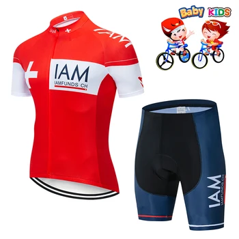 2019 pro tým IAM cyklistické dresy pro děti, děti, krátký rukáv sady cyklistika jersey a bib šortky GEL polštář