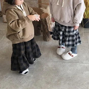 2019 zimní dětské oblečení nové s kapucí plná barva přední kapsy fleece svetr dívky topy