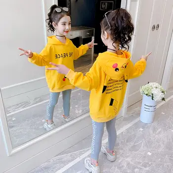 2020 Nová Móda Big Girls Sportovní Obleky S Kapucí Límec Dopis, Oblečení Nastavit Dospívající Jaro Podzim Děti Tepláky Žluté Sportovní Oblečení