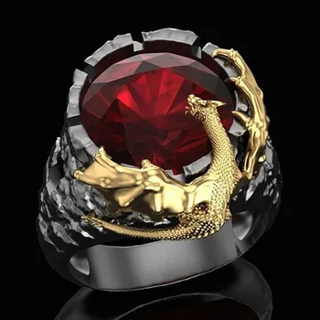 2020 Nové 3D Punk Zaklínač Western Gold Dragon Sopky, Hrad Prsten Černé prsteny pro muže nebo ženy, Červená Gothic Dragon scale Prsten