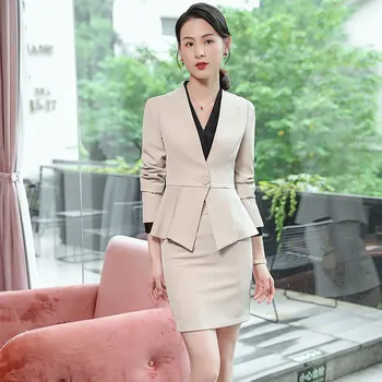 2020 nový high-kvalitní profesionální sukně oblek ženské Ležérní slim dlouhý rukáv dámské sako Office rozhovor oblečení