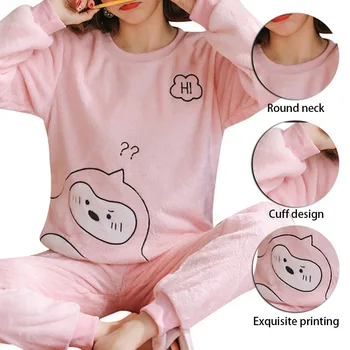 2020 Winter Pyžamo Ženy Korejské Oblečení Na Spaní Roztomilý Karikatura Flanelové Pyžamo, Samet Teplé Pijama Kolem Krku Pyjama Oblečení Pro Volný Čas Ženy