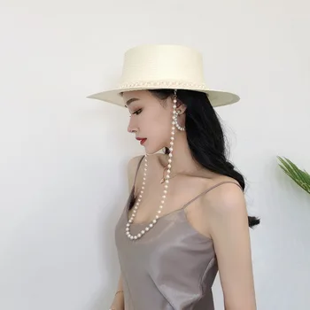 202004-panshi-pearl letní ručního papíru, dlouhé pearl lady klobouky čepice ženy volný čas jazz klobouk panama