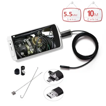 2v1 Endoscopio 5,5 mm Objektiv vodotěsné Kamery 10m měkké tvrdé Kabel pro PC Tablet Android Endoskop Inspekce Boroskop fotoaparát