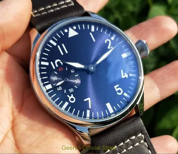 44mm GEERVO světle modrá vytáčení Asijské 6497 17 jewels Mechanické Ruční Vítr hnutí pánské hodinky zelené světelný Mechanické hodinky 152