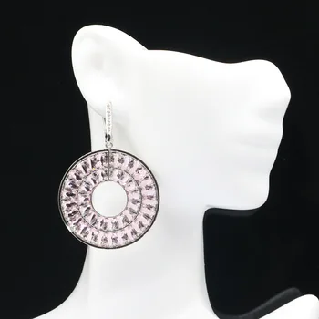 55x35mm Úžasná Velká Sada Šperků Vytvořené Růžové Kunzite Bílá CZ Pro Ženy je Seznamka Stříbrný Přívěsek Náušnice