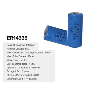 5kusů PKCELL 3.6 V 2/3AA Lithiová liSOCL2 baterie ER14335 14335 baterie 1650mah primární baterie vyměňte za TADIRAN TL-4955