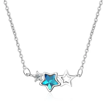 925 Sterling Silver Modrý Krystal Hvězda Kouzlo Náhrdelníky & Přívěsky Pro Ženy, Náhrdelník Collares Mujer Vánoční Dárek dz709