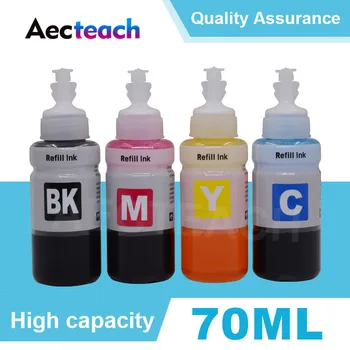 Aecteach 4 Barevné Tiskárny Dye Ink 70ml Láhev T6641 T6642 T6643 T6644 Pro Epson EcoTank L1300 L850 L3050 L3060 L3070 L364 L382 P