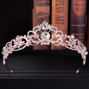 AiliBride Rose Gold Crystal Svatební Koruna Diadém Pro Svatební Pokrývka Hlavy Princezna Diadema Ženy, Svatební Vlasy, Šperky, Doplňky
