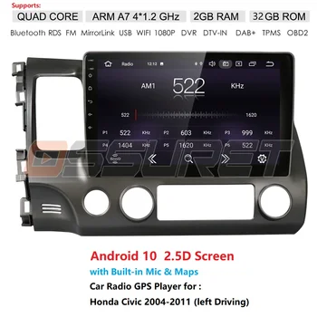 Android 10 2GB+32GB Auto Rádio Multimediální Přehrávač Pro Honda Civic 2006-2011 Navigace GPS dvd Přehrávač podporuje TPMS DVR SWC BT