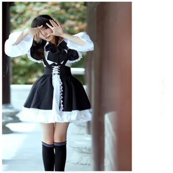 Anime Lolita Služka Šaty Cosplay Masculin Kostým Klíčení Den Animace Světa Černé a Bílé Kavárně Cafe Šaty Dlouhé Šaty