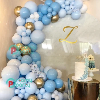 Balónky, Věnec Chrome Gold Pastelové Double Layer Lake Modrá pro Pohlaví Miminko, Narozeniny, Svatební Party Dodávky Balón Dekor
