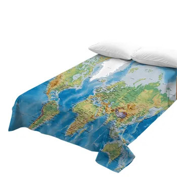 BeddingOutlet Mapa Světa Prostěradla Živé Tištěné Modré Ploché Oceánu, Ložní Prádlo Z Mikrovlákna Sofa Kryt Multi Použití Twin Queen