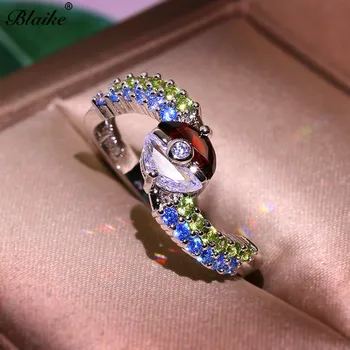 Blaike Kreativní Stříbrná Barva Pokemon Elf Míč Prsteny pro Ženy Šumivé Zirkony Svatební Zásnubní Prsten Šperky