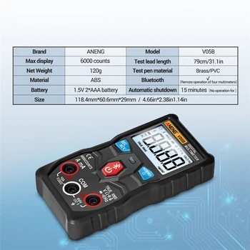 Bluetooth Aktuální Metr Multimetr w/Svítilna V05B Digitální True RMS Ampérmetr pro Domácnost Elektrické Příslušenství