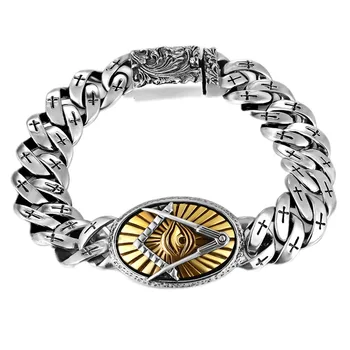 BOCAI Nové pevné S925 čistého stříbra šperky náramek, pro muže, Boží oko, kříž Phoenix ocas vzor 925 stříbrný řetízek