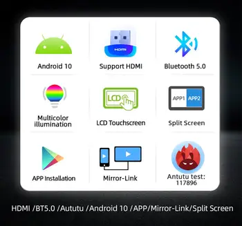 Bosion 8/9 palcový Android 10.0 Univerzální Auto Rádio 1 Din autorádio DVD Přehrávač GPS NAVIGACE, WIFI, Bluetooth MP5 Přehrávač DSP IPS