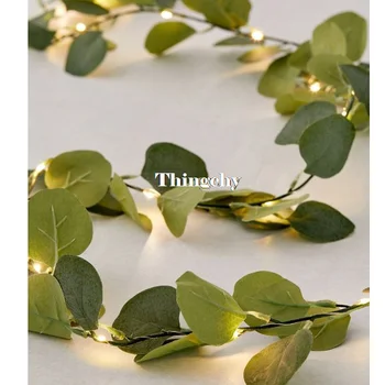 Břečťan listy Eukalyptu 1,8 m garland víla světla led string světla,věnec svatební domácí dekoraci, mini led měděného světla