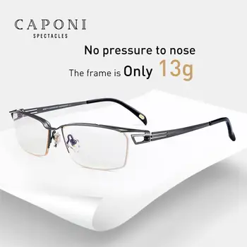CAPONI Semi-bez obrouček Titan Rám Brýle Muži Obchod Volný Styl Brýlí Pro muže Světlo Náměstí Počítač Brýle J5003