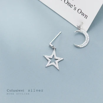 COLUSEWEI Autentické 925 Sterling Silver, Měsíc a Hvězda Stud Náušnice pro Ženy, Svatební Zásnubní Prohlášení Módní Šperky