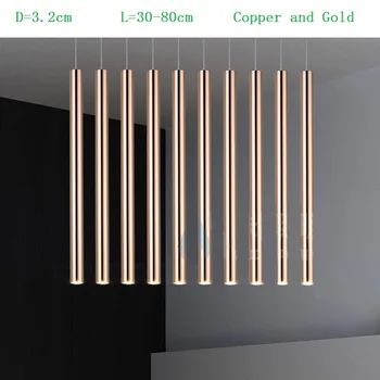 D3.2 cm L 30-80cm 3w Potrubí Golden Copper Tube Moderna Závěsné Osvětlení Krytý Stolní Zavěšení Svítidla Lamparas Lano Lampy