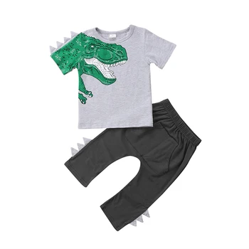 Dinosaurus Batole Děti Chlapci Oblečení Nastavit Krátký Rukáv Cartoon Zvířat 3D Bavlněné tričko Topy+Dlouhé Kalhoty Kalhoty 2KS Oblečení Oblečení