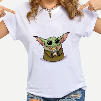Disney Elegantní trička Legrační Dítě Yoda Kawaii Ženy Oblečení Móda Krátký Rukáv Tee tričko Značkové Trička pro ženy top značky
