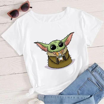 Disney Elegantní trička Legrační Dítě Yoda Kawaii Ženy Oblečení Móda Krátký Rukáv Tee tričko Značkové Trička pro ženy top značky